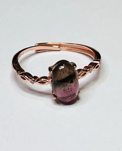 Unikat 18k Rotgold 925 Sterling Silber rosa grüne Wassermelone Turmalin Ring - Bild 1 von 14