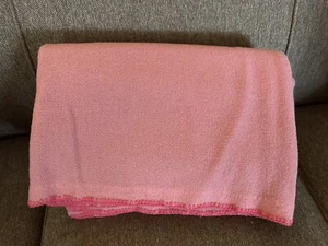 Vintage Wool Blanket Pink 70x72 Bed Large Throw Unbranded Twin Full Stitch Edge - Picture 1 of 9