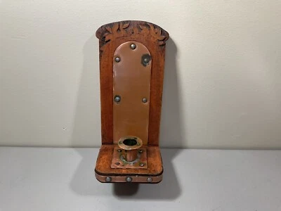Primitive Candle Holder Wood & Copper All Hand Forged Early 1900 Rustic Country - Image 1 of 4