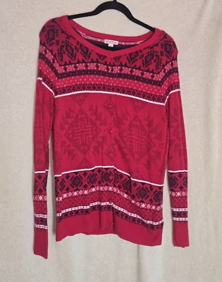 Merona Womens Festive Red Longsleeve Winter Sweater  Size XL Button Down - Image 1 of 4