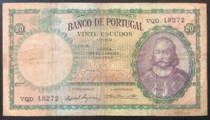 1959 PORTUGAL PAPER MONEY - 20 ESCUDOS OURO BANKNOTE! - Picture 1 of 2