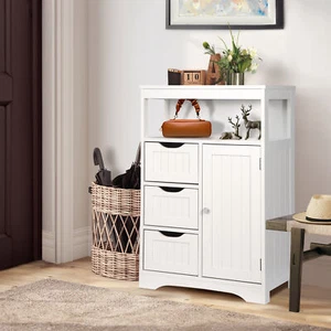 Bathroom Floor Cabinet Storage Organizer Adjustable Shelf with 1 Door 3 Drawers - Picture 1 of 24