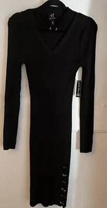 DEREK HEART Black Sweater Dress Rib Knit MIDI Long Sleeve Size Medium NEW! - Picture 1 of 5