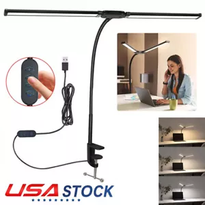 LED Desk Lamp with Clamp Double Head Desk Lamp with 360° Adjustable Gooseneck - Picture 1 of 22