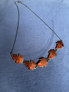 Vintage Silver Enamel Red Maple leaf Scandinavian Necklace - Picture 1 of 4