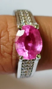 925 Sterling Silver Natural 25.55ct Pink Sapphire Engagement Handmade Ring Gift - Picture 1 of 8