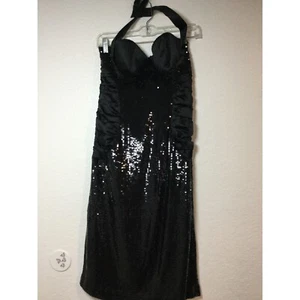 Marciano Sequin Halter Dress Party Cocktail Ruched Black Dress size L (223) - Picture 1 of 9