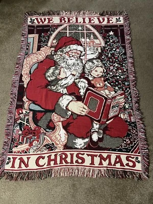 Christmas Throw Woven Blanket Santa Tapestry We Believe In Christmas 69x46 - Image 1 of 4
