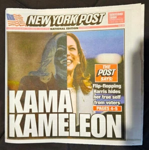 NY POST KAMLA HARRIS FLIP-FLOP VERSTECKT IHR WAHRES SELBST VOR DEN WÄHLERN NATIONALE AUSGABE - Bild 1 von 1