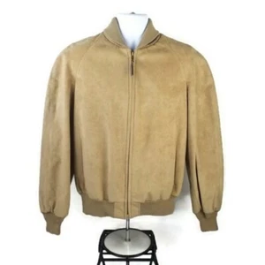 Chaqueta de bombardero vintage Jeffrey Banks para Lakeland bronceada con cremallera ultra gamuza para hombre 44 - Imagen 1 de 16