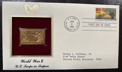 22K Gold Plated Replica Stamp First Day of Issue Cover-WWII Saipan 1994 - Image 1 of 4