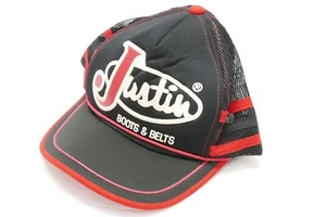 Vintage Three 3 Stripe Justin Cowboy Work Boots Snapback Mesh Trucker Foam Hat - Picture 1 of 5
