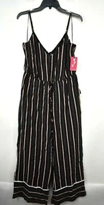 Vince Camuto Women Black Vneck Drawstring Tie Waist Striped Wide-Leg Jumpsuit L - Picture 1 of 9