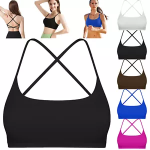 Cross Back Sports Bras Padded Strappy Crop for Women Gym Yoga Workout Running - Picture 1 of 36