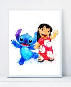 Lilo and Stitch Print Ohana Means Family Quote Watercolor Lilo and Stitch illust - Picture 1 of 3
