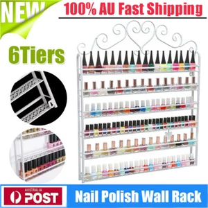 6 Tier Nail Polish Rack Wall Mounted Organizer Display Shelf Stand White Metal - Picture 1 of 12