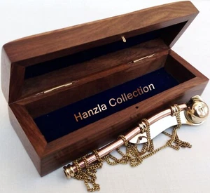 Brass / Copper Nautical Bosun Call Pipe Boatswain Whistle With Wooden Box Gift - Bild 1 von 6