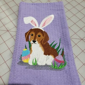Easter Puppy Personalized Embroidery Tea Towel - Picture 1 of 2