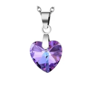 Necklace Pendant Crystal Violet Heart on Adjustable Silver Tone Chain - Picture 1 of 2