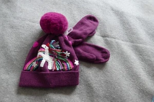 Next Girls size 15 YRS Purple Unicorn Pom Pom Hat with matching gloves- NWT - Picture 1 of 3