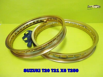 SUZUKI T20 T21 X6 T250  F & R ALUMINIUM GOLD WHEEL RIM SET  **si1282** Foto 1 de 4