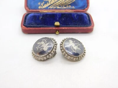 Siam Sterling Silver Niello Enamel Dancing Goddess Clip-On Earrings Antique - Image 1 of 4