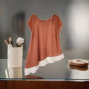 Marina Kaneva Plus Size UK 30/32 Lagenlook Top Burnt Orange Ivory Layered - Picture 1 of 7