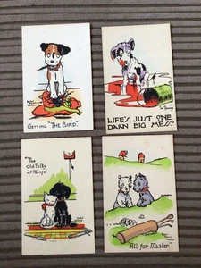 COLLECTION OF 4 EARLY DOG THEMED HUMOUR POSTCARDS BY ARTIST ISABEL HUDSON - Picture 1 of 2