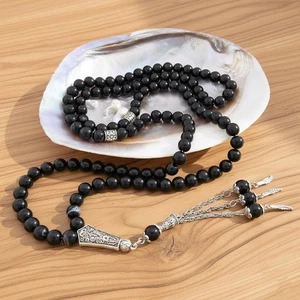 Black Agate gemstone 99 beads Islamic Prayer Beads Misbaha from Turkey    125059 - Picture 1 of 11