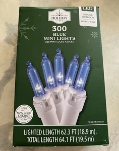 Holiday Time - 300 LED Blue Mini Lights White Wire 62.3 ft Long - Picture 1 of 1