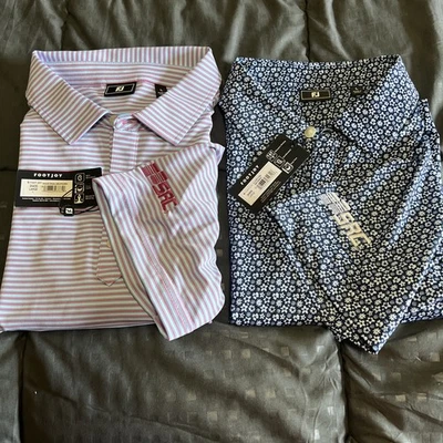Lot (2) FOOTJOY Polo Smooth Stripe All Over Floral Men’s Size Large NEW with Tag - Image 1 of 4