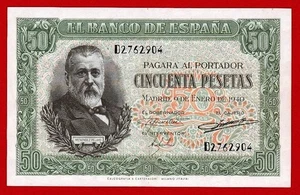 UNC, 50 Pesetas, 1940 ''Pelayo'' Serie D , Spain - Picture 1 of 2