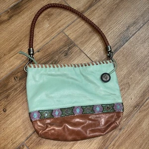 The Sak Boho Leder Perlen geflochten Henkel mint braun lila mittel Handtasche - Bild 1 von 11