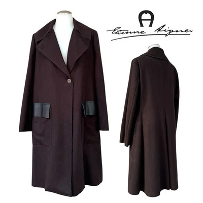 Gabardina vintage años 00 ETIENNE AIGNER para mujer S lana cuero columpio larga nueva con etiquetas nueva Foto 1 de 4