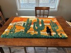Vintage 70s Latch Hook Rug Southwestern Cowboy Cactus Wall Hanging