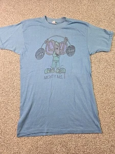 Vintage Gold Circle Shirt Large Blue Mighty MS G Zuby 78 T shirt Weight Lift Gym - Picture 1 of 12