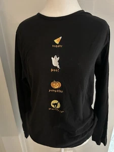 Camisa Negra Manga Larga Bordada Halloween ReleVant Años 90 De Colección RARA Talla Pequeña - Imagen 1 de 6