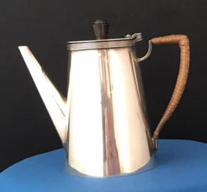 AIC Silver Plated Coffee Pot - Hinged Lid & Cane Bounded Handle (1952) - Picture 1 of 14