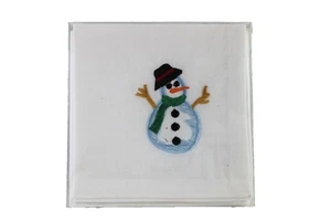 Weihnachtsmann Werkbank bestickt Schneemann Cocktail Servietten 4er Set - Bild 1 von 3