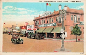 MX Tijuana Mexico-Second Street-American Hotel-Cafe-Bar-Vintage 1930Postcard(F7) - Picture 1 of 4