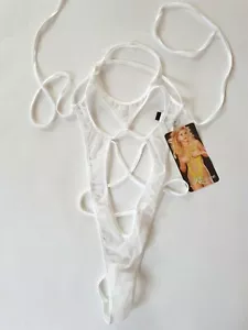 Shirley of Hollywood White Boob-Out Teddy Erotic Risque Sheer Open-Cup One-Piece - Picture 1 of 6