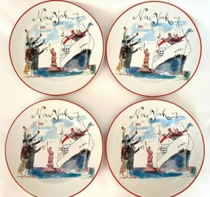 Set 4 ROSANNA NEW YORK STATUA della LIBERTY Bon Voyage 8" ARTE PIATTI VIAGGIO Italia - Foto 1 di 9