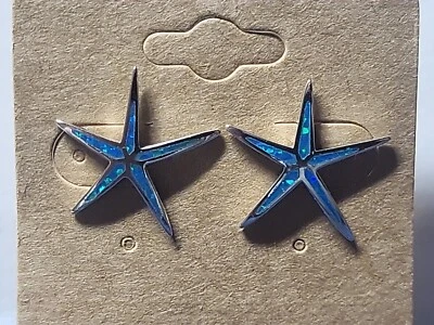 Stud Earrings Blue Opal Inlay Starfish Stars Sterling Silver Earrings - Image 1 of 4