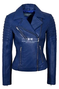 Chaqueta azul para dama 'RIDER' motociclista estilo motocicleta CHAQUETA DE CUERO NAPA REAL 9334 - Imagen 1 de 7