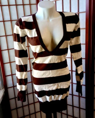 WET SEAL Beige/Marrón Rayas Largo Suéter Blusa - Talla S Foto 1 de 4