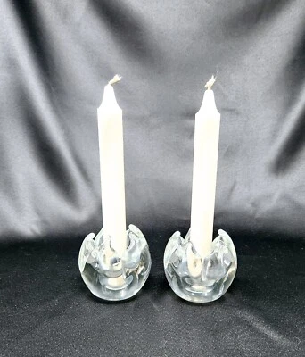 (2) Vtg ORREFORS Candlestick Candle Holders Crystal Glass Swedish Orhstrom - Image 1 of 4