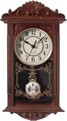 Quickway Imports Vintage Grandfather Wall Clock – Wood-Look, Battery Operated