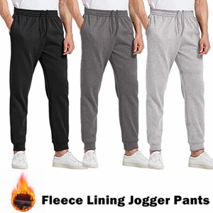Mens Fleece Warm Active Sweatpants Casual Joggers Sports Gym Track Pants Pockets - Picture 1 of 13