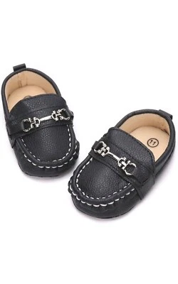 baby boy black loafers with silver detailing size 12-18 months toddler BRAND NEW - Image 1 of 3