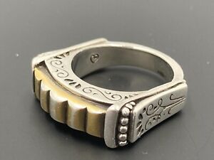 Ganz Sterling Silver Chunky Scroll Two Tone Cocktail Beaded Ribbed Ring 925